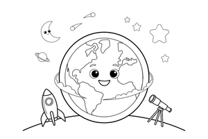 One big planet Earth with continents and oceans, close up – Planets of Space coloring page