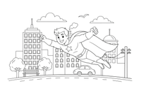 A superhero flying over the city – Superhero coloring page