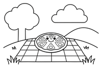 A pizza on a picnic blanket – Delicious Pizza Meal coloring page