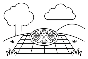 A pizza on a picnic blanket – Delicious Pizza Meal coloring page