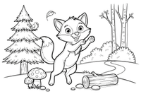 A smiling fox with a big fluffy tail – Fox in the Wild coloring page