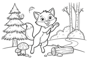 A smiling fox with a big fluffy tail – Fox in the Wild coloring page