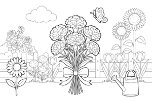 A bunch of carnations tied with a ribbon – Popular Flowers coloring page