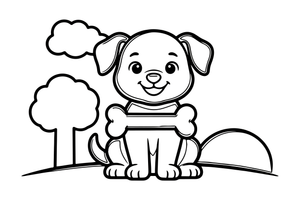 Puppy holding a bone – Cozy Puppy Dog coloring page