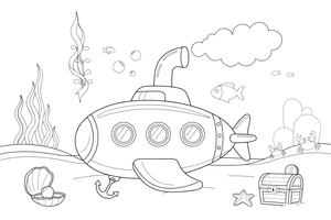 A submarine with round windows and a periscope – Deep Sea Diver Submarine coloring page