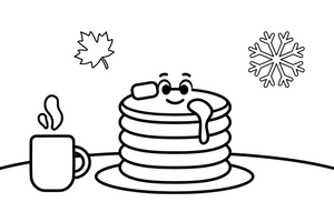 A tall stack of round pancakes on a plate – Pancake Day Winter Treat coloring page