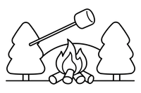 A marshmallow on a stick over the fire – Essential Camping Gear coloring page