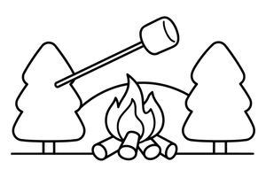 A marshmallow on a stick over the fire – Essential Camping Gear coloring page