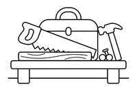 A saw and a plank of wood – Builder's Tools coloring page