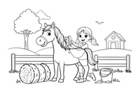 A girl brushing her pony’s mane – Ponies coloring page