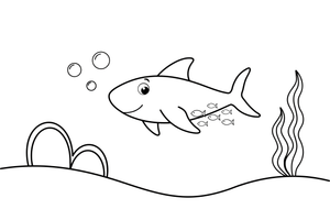 A shark chasing a little school of tiny fish – Curious Shark coloring page