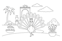 A peacock in a royal palace garden – Peacock Bird coloring page