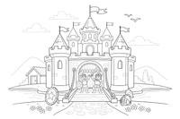A castle with a drawbridge and gate – Castle coloring page