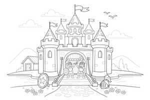 A castle with a drawbridge and gate – Castle coloring page