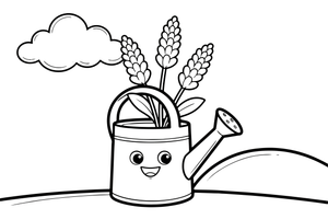 Lavender flowers in a watering can – Lavender Flower Array coloring page