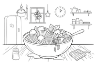 One big bowl of spaghetti up close – World Food Delights coloring page
