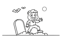 A zombie climbing out of the ground with a crooked grin – Spooky Halloween coloring page