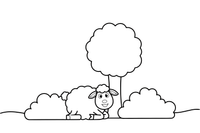 A sheep resting under a tree – Sheep coloring page
