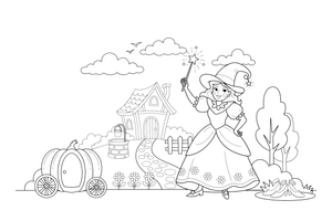 Fairy Godmother waving a sparkling magic wand – Fairy Godmother Fairy Scenes coloring page