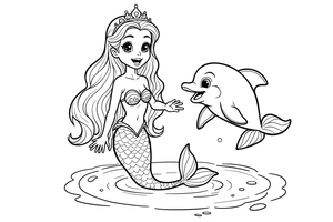 Mermaid Princess and a Dolphin – Mystical Mermaid coloring page
