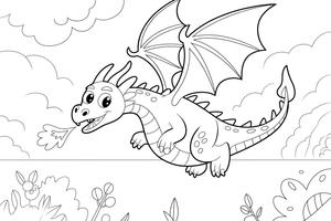 Dragon breathing a little puff of fire – Dragon Magical Dragon Soaring coloring page