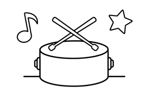 A drum with two drumsticks – Musical Instruments coloring page