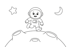 An astronaut bouncing across the moon with craters around – Astronaut Explorer coloring page
