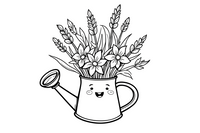 Lavender flowers in a watering can – Lavender Flower Array coloring page