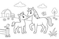 A soft baby foal nuzzling its mother horse – Baby Animal Pet coloring page