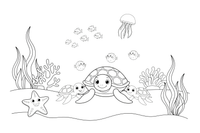 A mother sea turtle swimming with two little baby turtles – Gentle Sea Turtle coloring page