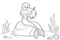 Mermaid sitting on a rock combing her long hair – Mermaid Magical Moments coloring page