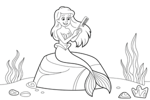Mermaid sitting on a rock combing her long hair – Mermaid Magical Moments coloring page