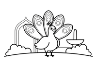 A peacock in a royal palace garden – Peacock Bird coloring page