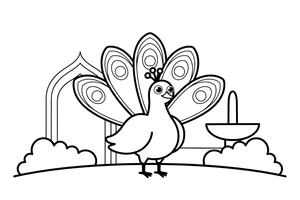A peacock in a royal palace garden – Peacock Bird coloring page