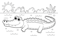 A crocodile floating in the river with just its eyes and back showing – Reptiles & Amphibians coloring page
