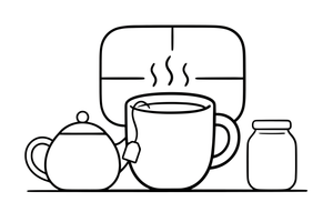 A mug with a tea bag string hanging out – Cozy Kitchen Cooking coloring page