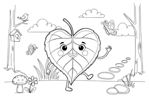 One big linden (heart-shaped) leaf – Vibrant Leaves Tree coloring page