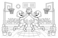 Two players reaching for the ball – Dynamic Basketball Players coloring page