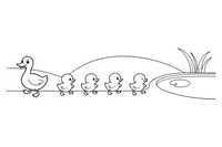 A mother duck leading a line of little ducklings to the pond – The Ugly Duckling Story coloring page