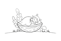 Thumbelina sleeping in a walnut-shell bed with a petal blanket – Thumbelina Story coloring page