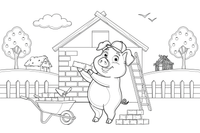 A pig laying bricks to build a strong house close up – The Three Little Pigs Story coloring page