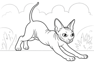 Sphynx stretching before a jump – Sphynx Cat in Motion coloring page