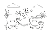 A swan on a lake with lily pads – Elegant Swan Bird coloring page