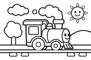 Steam Train chugging down the tracks – Steam Train Engine Scenes coloring page