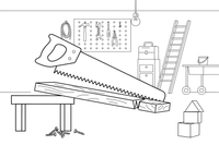A saw and a plank of wood – Builder's Tools coloring page