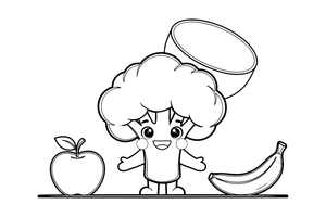 Kawaii Cute broccoli with a cheerful face – Kawaii Cute Food coloring page