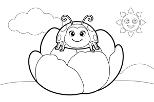 Peony a ladybug on a petal – Peony Flower Display coloring page