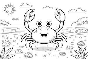 A crab walking across the sand near the water – Sunny Beach & Seaside coloring page