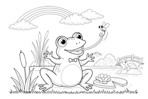 A frog catching a fly with its tongue – Curious Frog Wild coloring page