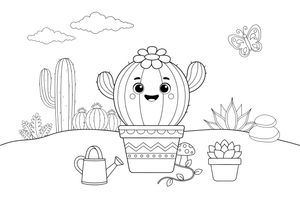 A cute cactus in a decorated pot – Vibrant Cacti & Succulents coloring page